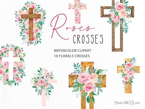 Watercolor Floral Crosses Clipart Religious Easter Clipart - Etsy