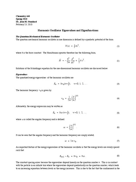 Harmonic Oscillator Eigenvalues And Eigenfunctions Pdf Wave