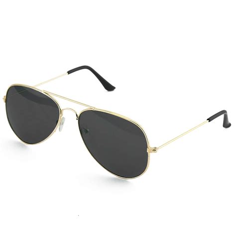 Black Gold Aviator Sunglasses Military Style Dark Sun Glasses With Gold Metal Frame And Uv 400