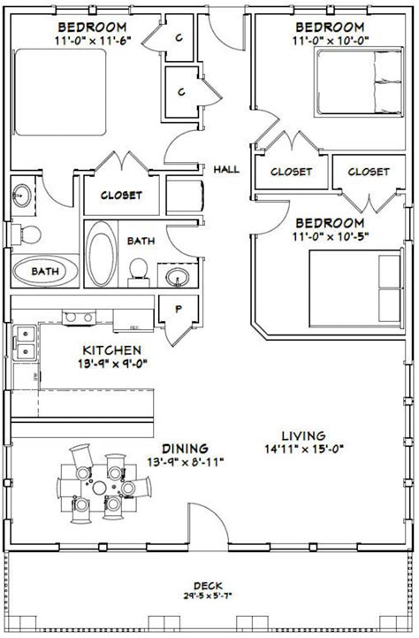 30x40 House 3 Bedroom 2 Bath 1200 Sq Ft PDF Floor Etsy