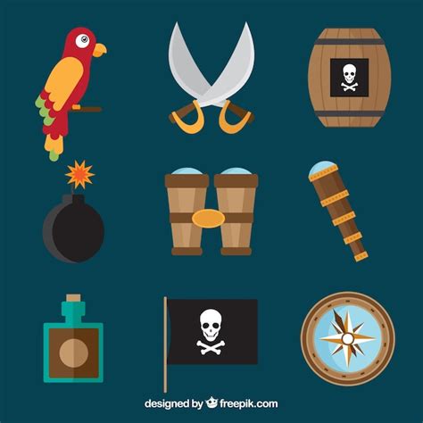 Free Vector Parrot And Pirate Elements In Flat Design