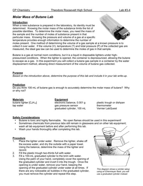 3 4 Molar Mass Of Butane Lab Fy11