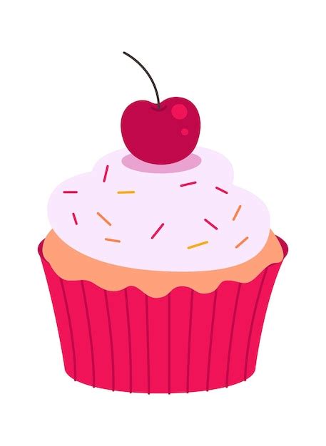 Premium Vector Cupcake With A Cherry Flat Illustration