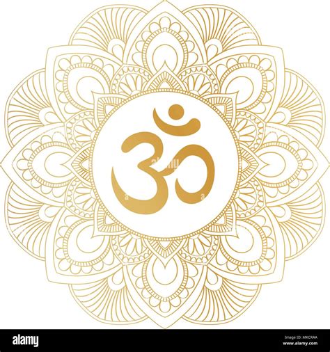 Golden Aum Om Ohm Symbol In Decorative Round Mandala Ornament Perfect