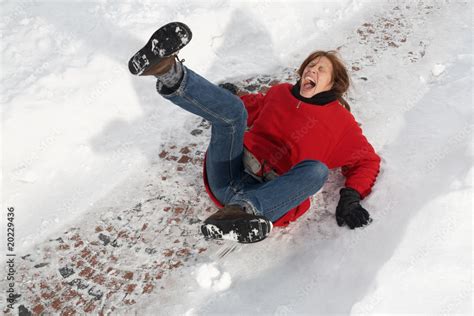 Woman Slipping On Black Ice Stock Foto Adobe Stock