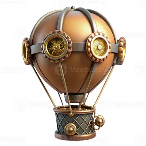 Striking Joyful Organic Steampunk Hot Air Balloon Model With Intricate Gears And A Wicker Basket