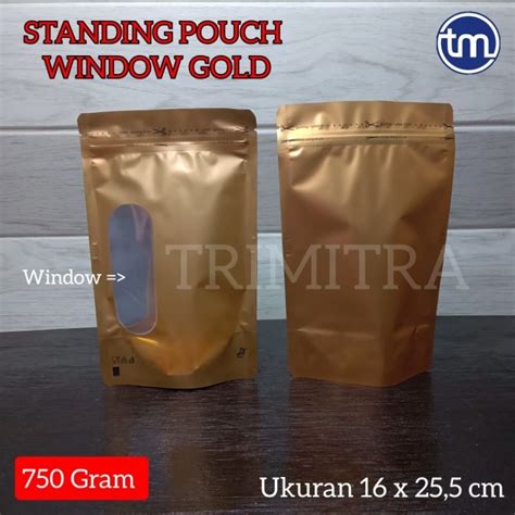 Jual Kpack Z Standing Pouch Window Gold Emas Plastik Kemasan Snack