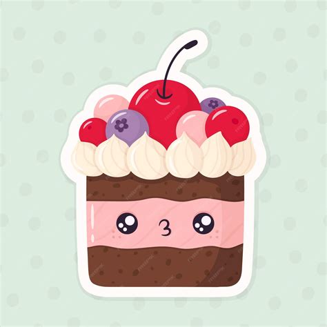 Premium Vector Kawaii Chocolate Cupcake With Cream And Berries