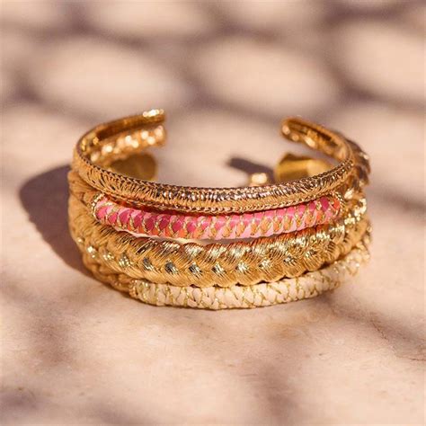 Pulsera Agatha Paris Lat N Ba O Oro Y Rafia Rosa Tu