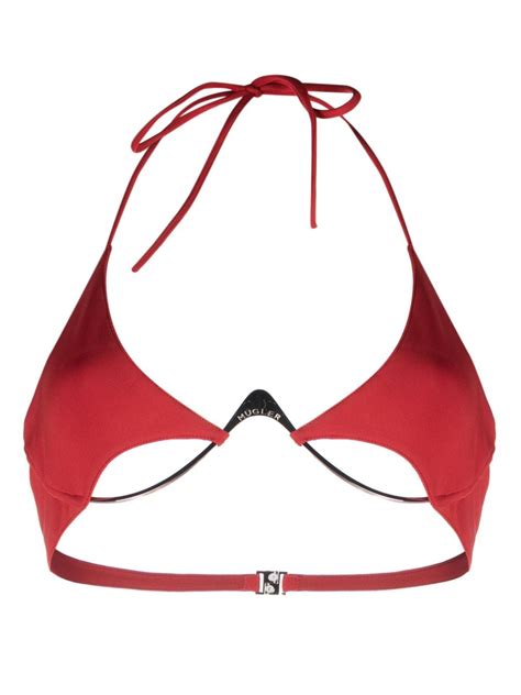 Mugler Logo Plaque Halterneck Bikini Top Red FARFETCH UK