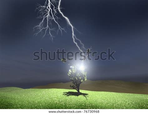 Tree Struck By Lightning Stock Illustration 76730968