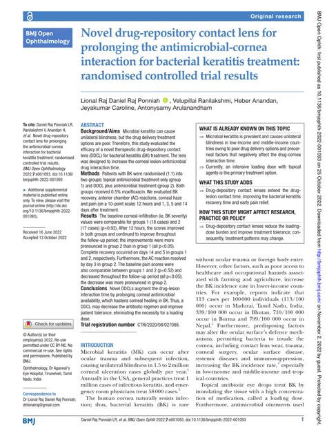 Pdf Novel Drug Repository Contact Lens For Prolonging The Antimicrobial Cornea Interaction For