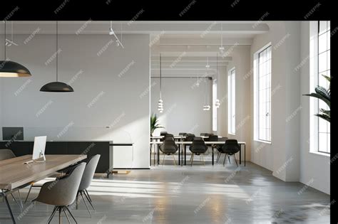 Premium Photo | Minimalist coworking space with communal workstations