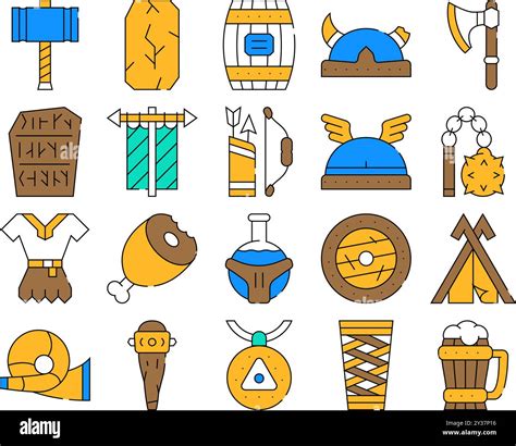 Viking Ancient Culture Collection Icons Set Vector Stock Vector Image