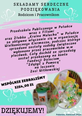 Filia nr 2 Publiczne Przedszkole w Połańcu Podziękowania