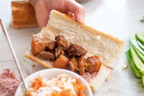 Vietnamese Pork Banh Mi With Caramel Pork Belly White On Rice Couple