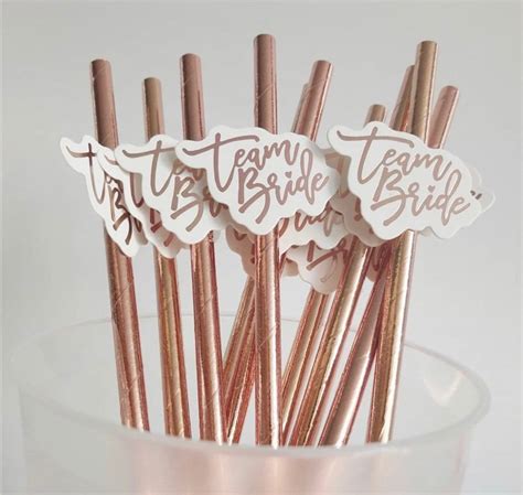 10 Pack Team Bride Rose Gold Foiled Paper Straws Hen Party Etsy