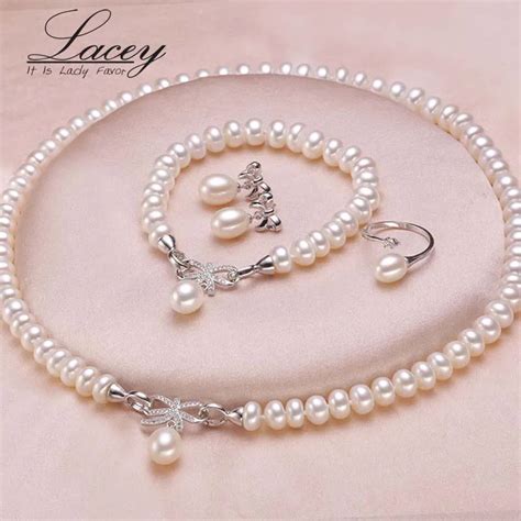 Wedding Freshwater Pearl Jewelry Set For Women Genuine Natural Pearl