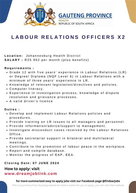 Find Sa Jobs On Linkedin 🔌 New Labour Relations Officers X2 Johannesburg Health District R25