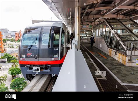 Okinawa Monorail train of the local monorail system in Naha, Japan ...