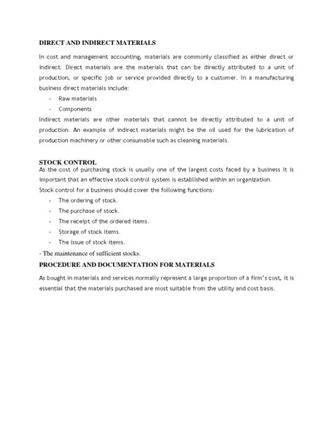 Direct and Indirect Materials | Cost Of Goods Sold | Inventory