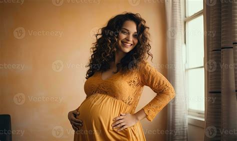 Joyful Pregnant Latina With A Loving Touch On Her Abdomen AI Generative 34344399 Stock Photo