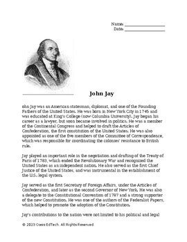 John Jay Q A Worksheet By Oasis EdTech TPT