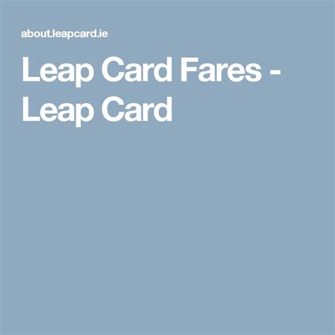 Leap Card Fares - Leap Card | Cards, Leaping, Education