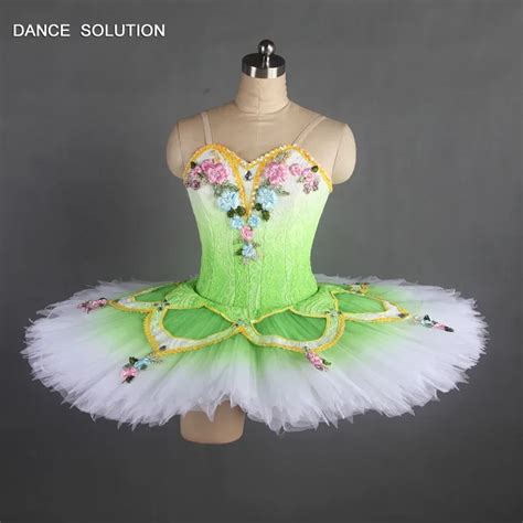 Professional Tutu Green Ballet Pancake Tulle Dress Bodice Leotard With