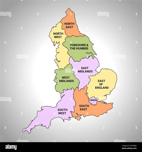 Mapa Politico De Inglaterra Con Regiones Y Sus Capitales Stock De Images