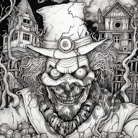 Haunted Halloween Adult Coloring Pages Horror Coloring Etsy