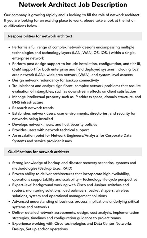 Network Architect Job Description Velvet Jobs