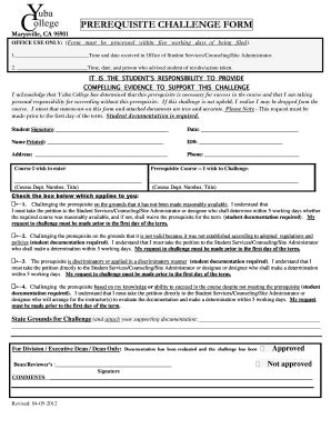 Fillable Online Yc Yccd PREREQUISITE CHALLENGE FORM Fax Email Print