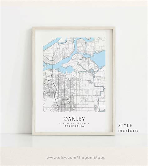 Oakley California Map, Oakley CA Map, Oakley City Print, Oakley Poster ...