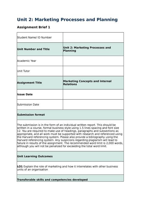 Unit 2 Assignment Brief 1 For Students Unit 2 Marketing Processes