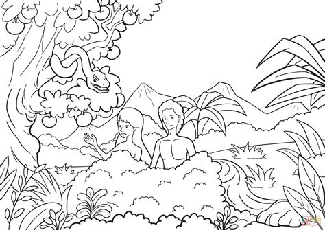 Adam and Eve Tempted by the Serpent coloring page | Free Printable ...