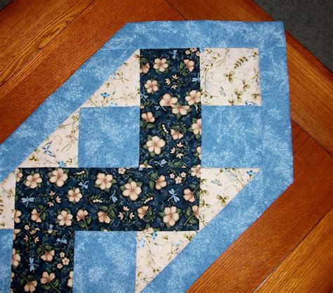 Quilted Table Runner Blue Zig Zag Reversible