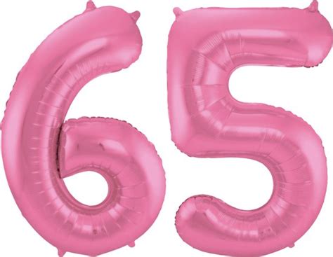 Folat Folie Ballonnen 65 Jaar Cijfer Glimmend Roze 86 Cm