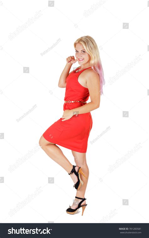 Sexy Blonde Girl Model Red Dress Stock Photo Shutterstock
