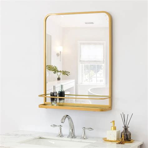 Amazon HMANGE Gold Bathroom Mirror With Shelf Vanity Mirror