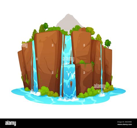 Cartoon Waterfall And Water Cascade With Vector Falling Streams Of