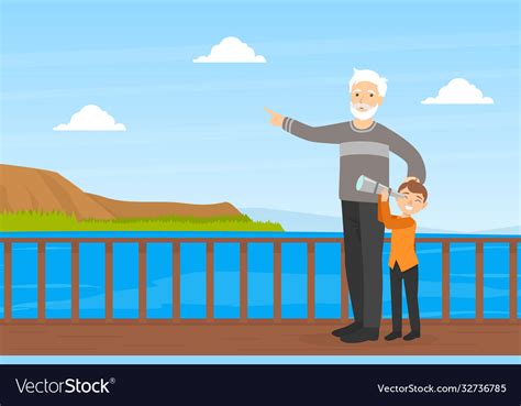 Grandfather Walking With His Grandson In Park Boy Vector Image