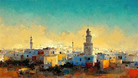 Premium Photo | Tunisia city painting illustration tunisia landmarks art