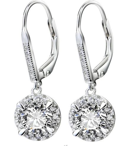 925 Sterling Silver Round Cut White Cubic Zirconia Lever Back Crystal Drop Earrings Jewelry