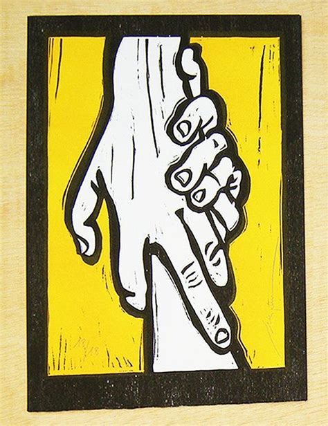 Original Woodcut Print Of Hand With Yellow By Granjagrafica 2500