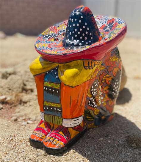 Rare Panchito Statue Terracotta Sleeping Mexican Man Sunflower With ...