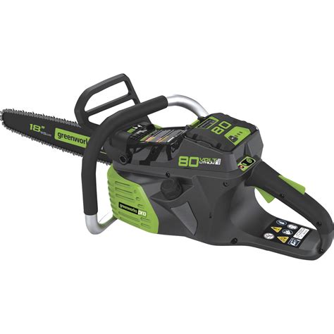 Greenworks Pro 80 Volt Li Ion Cordless Chainsaw 18in Bar 2Ah 3 8in