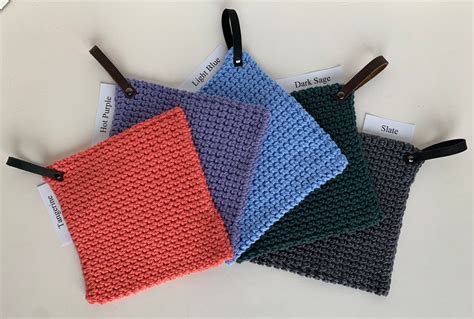 Potholder Hot Pad Trivet Cotton And Leather Or Suede Hand Crocheted Etsy