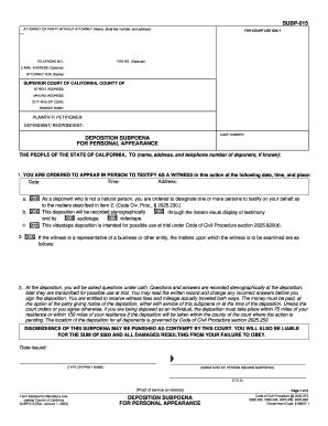 Subpoena Personal Appearance Trial Fill Online Printable Fillable