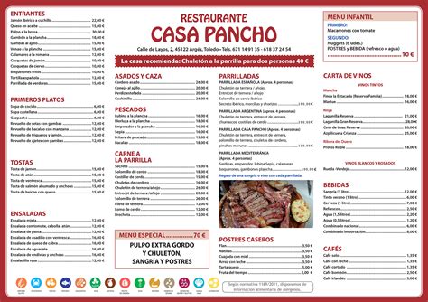 Carta Restaurante Casa Pancho Arg S